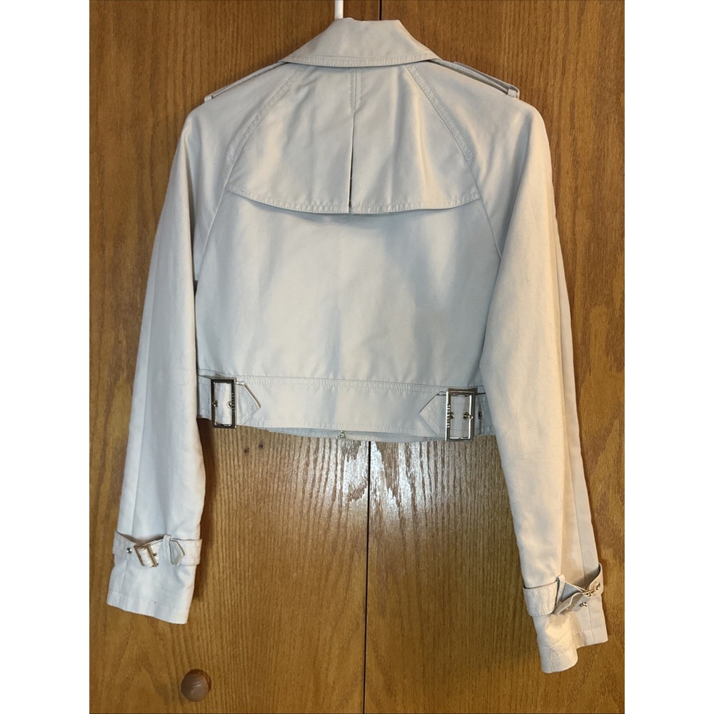 Ted Baker Wms Beige Trench Coat Cropped Dble Breast Sz 2 US 4-6 S Neutral Jacket - Picture 6 of 16